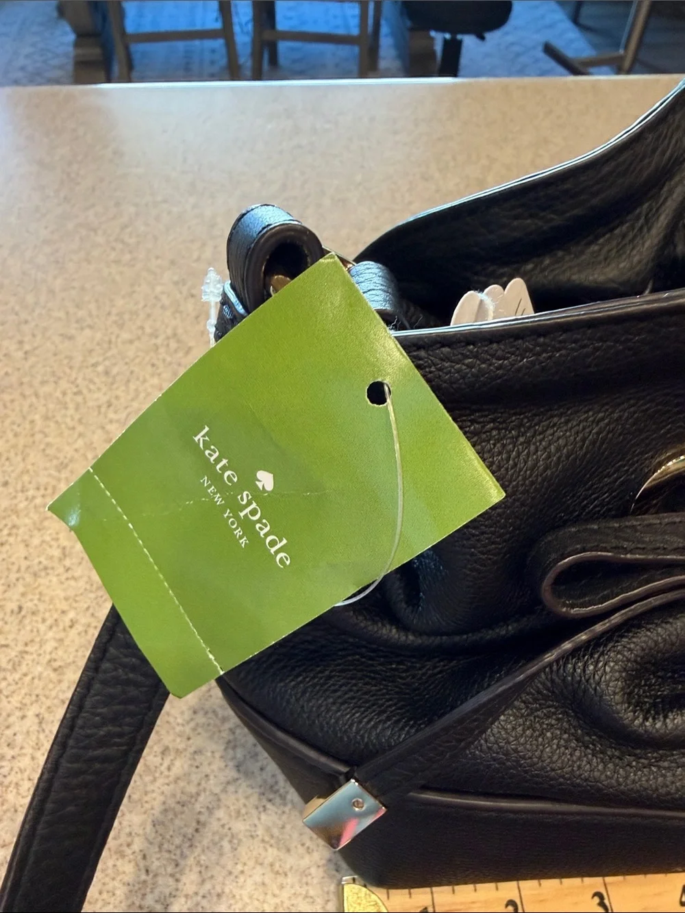 NWT kate spade New York Black Pebbled Leather Drawstring Crossbody